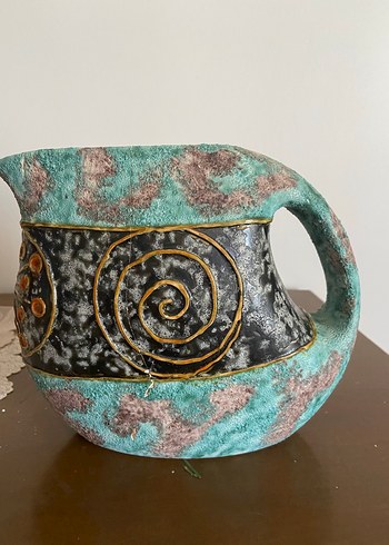 Turkuaz ve Siyah Desenli Seramik Vazo - Görsel 6