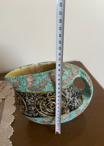 Turkuaz ve Siyah Desenli Seramik Vazo - Görsel 7