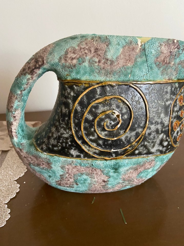 Turkuaz ve Siyah Desenli Seramik Vazo - Görsel 3