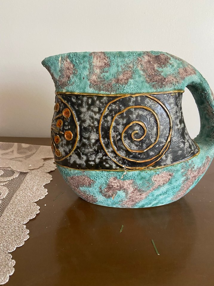 Turkuaz ve Siyah Desenli Seramik Vazo - Görsel 2