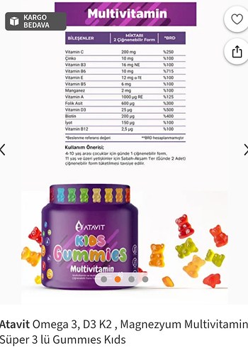 Atavit Omega 3, D3 K2, Magnezyum Multivitamin Gummies - Görsel 3