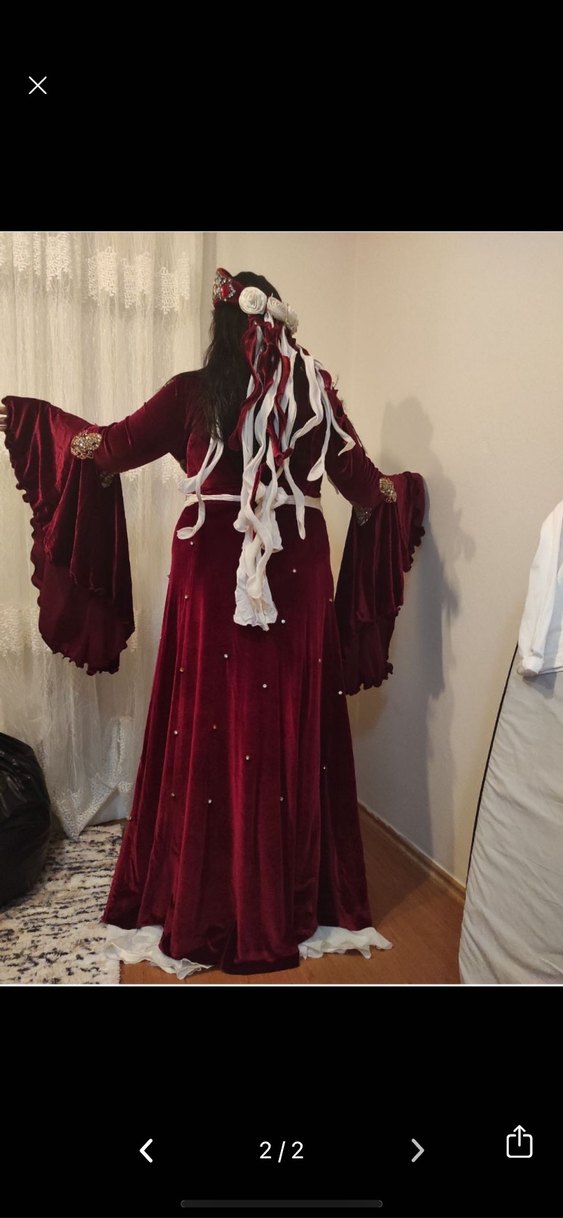 Bordo Etnik Desenli Uzun Kadın Bindallı - Görsel 2