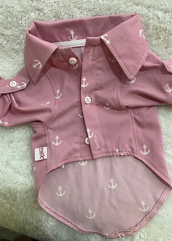 Düğmeli Pembe Çapa Desenli Köpek Gömleği - Görsel 4