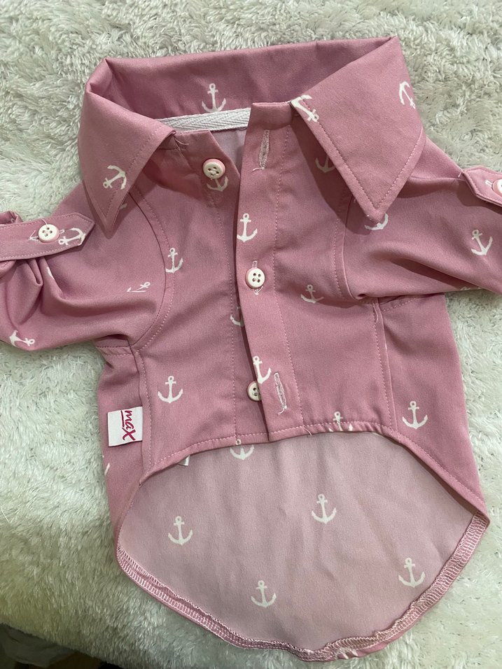 Düğmeli Pembe Çapa Desenli Köpek Gömleği - Görsel 4