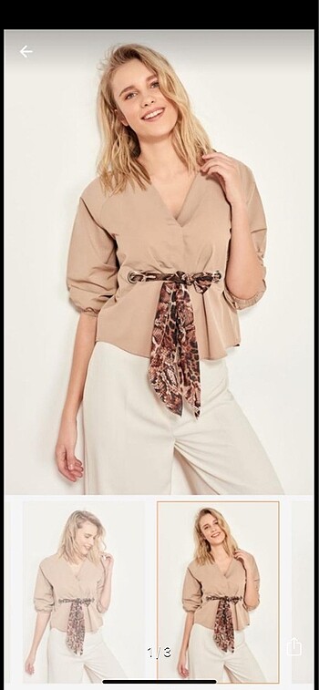 Camel leoparlı kuşaklı bluz