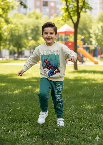 5 Yaş Beden yeşil Renk Örümcek Adam Erkek Çocuk Eşofman Takım