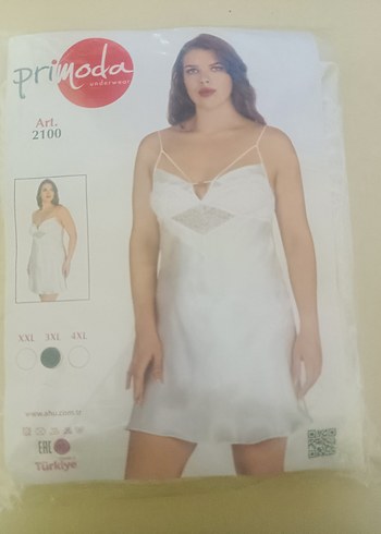 Beyaz Nakışlı İp Askılı Midi Gecelik - Görsel 2