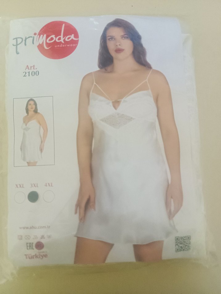 Beyaz Nakışlı İp Askılı Midi Gecelik - Görsel 2