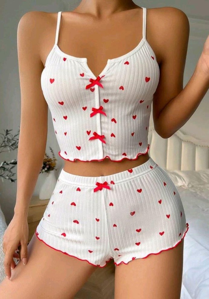 İnce Askılı Beyaz Nakışlı Mini Kadın Pijama Takımı - Görsel 2