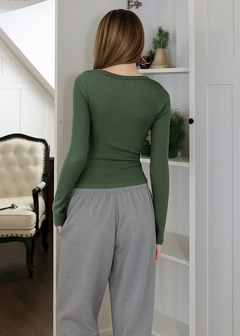 Kadın Haki Fitilli Uzun Kollu Bluz - Görsel 2