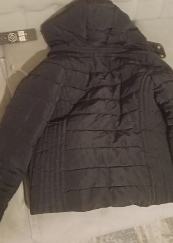 Gri Kapüşonlu Kadın Kış Montu Kürklü - Görsel 2