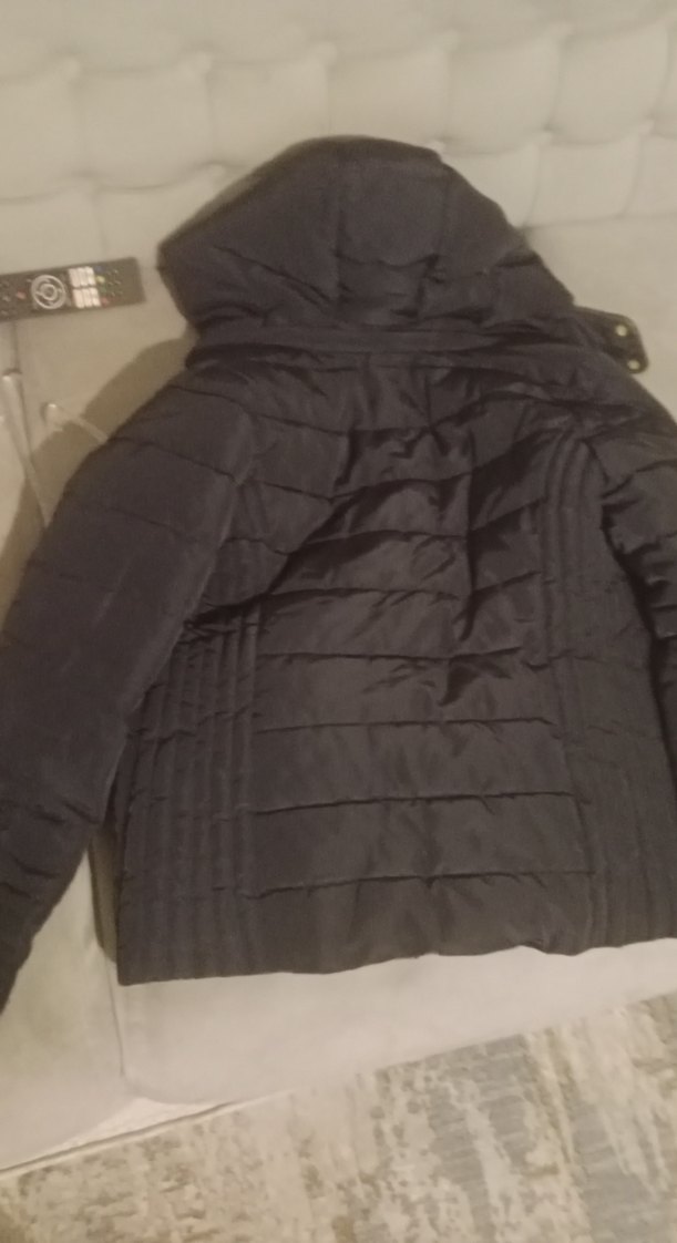 Gri Kapüşonlu Kadın Kış Montu Kürklü - Görsel 2