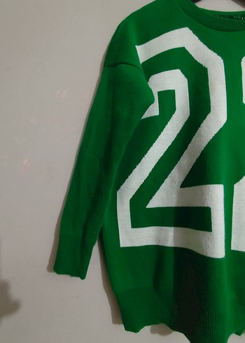 l Beden Renkli Yeşil 22 Baskılı Kadın Triko Sweatshirt