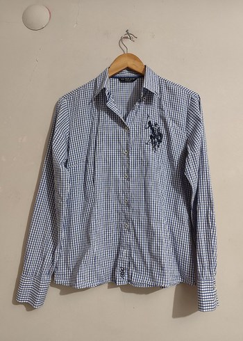 U.S. Polo Assn. Kadın Mavi Kareli Uzun Kollu Gömlek