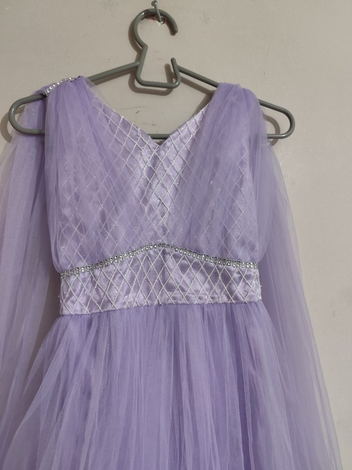 Tommito :Mor Uzun askili boncuk İşlemeli Çocuk  Abiye - Görsel 3