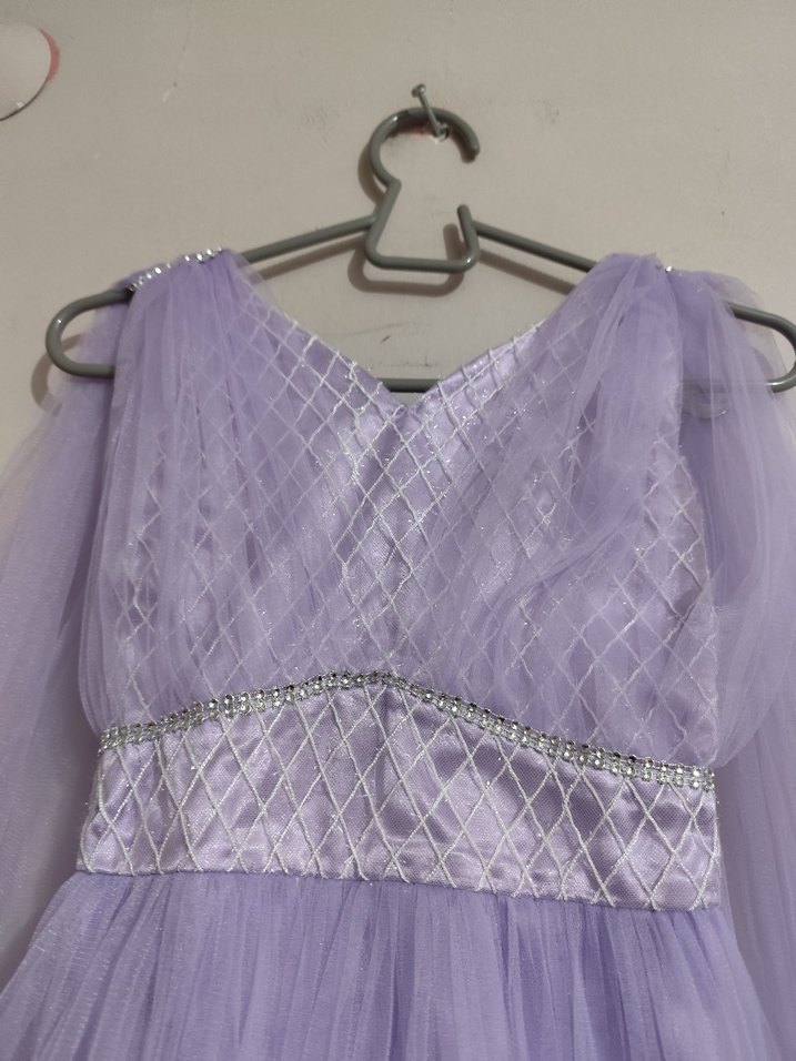 Tommito :Mor Uzun askili boncuk İşlemeli Çocuk  Abiye - Görsel 5