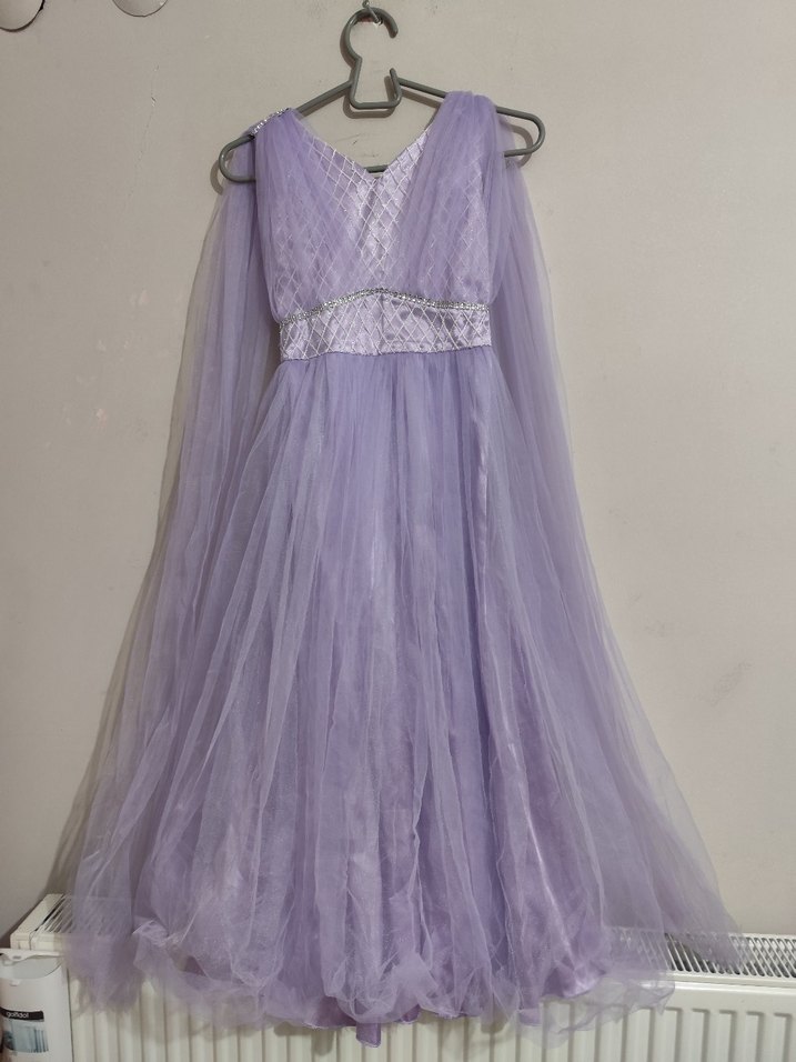 Tommito :Mor Uzun askili boncuk İşlemeli Çocuk  Abiye - Görsel 2