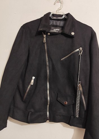 Delmaro : Siyah Kadın Deri  Süet Biker Ceket - Görsel 4