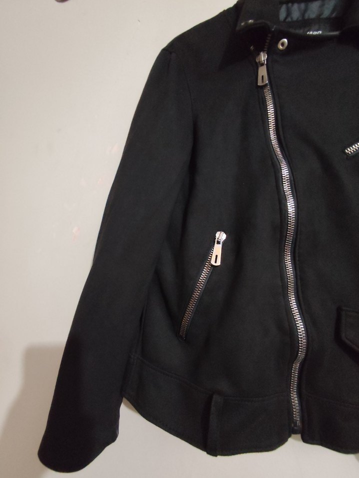 Delmaro : Siyah Kadın Deri  Süet Biker Ceket - Görsel 3