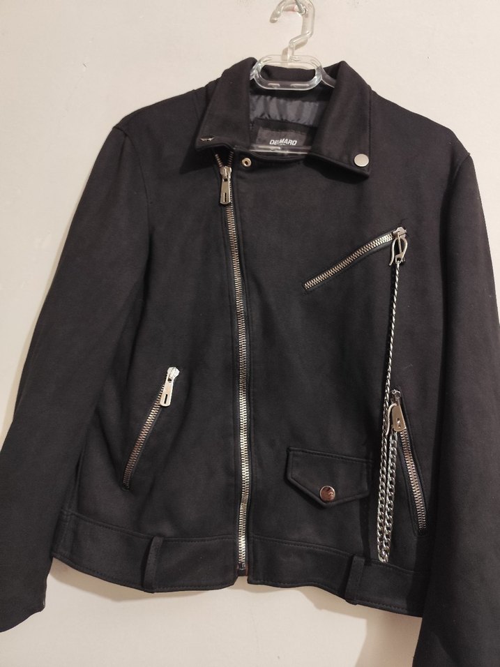 Delmaro : Siyah Kadın Deri  Süet Biker Ceket - Görsel 4