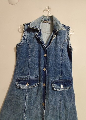 Moda Alkoc : Düğmeli Kolsuz Mavi Denim Ceket - Görsel 7