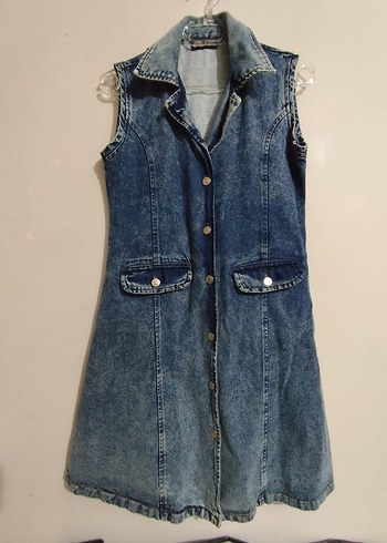 Moda Alkoc : Düğmeli Kolsuz Mavi Denim Ceket - Görsel 6