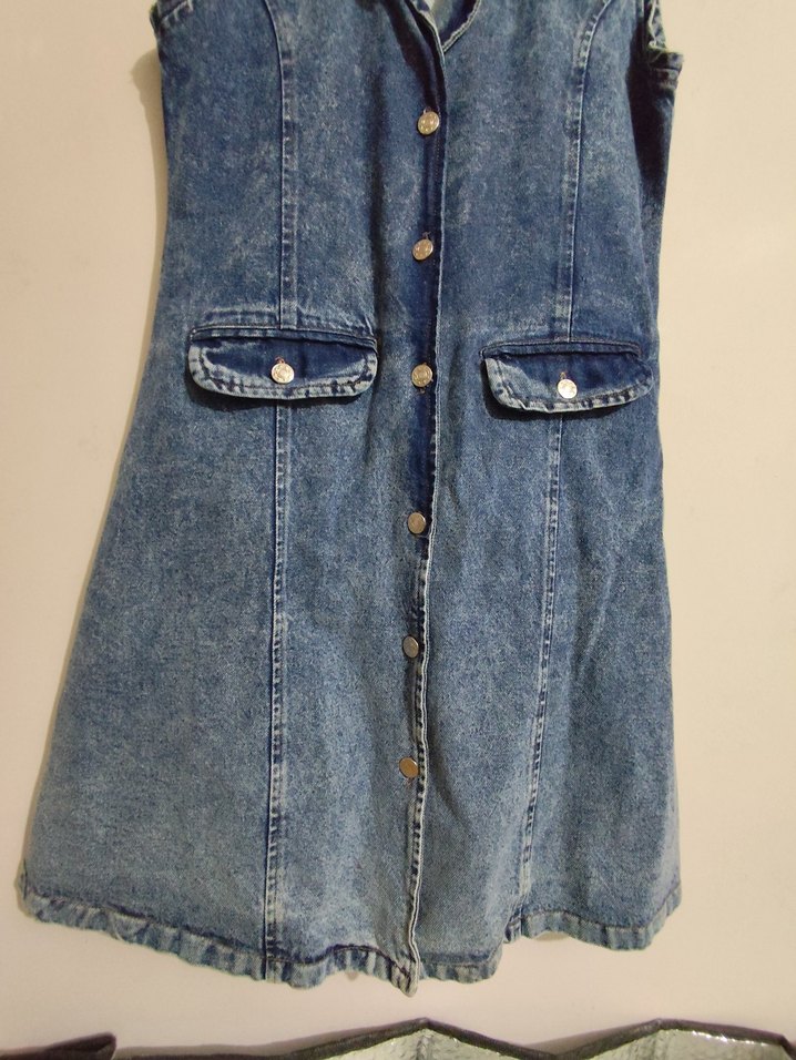 Moda Alkoc : Düğmeli Kolsuz Mavi Denim Ceket - Görsel 4