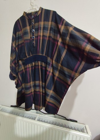 Düğmeli, Bol Kesim, Ekose Desenli Panço Tunik - Görsel 6