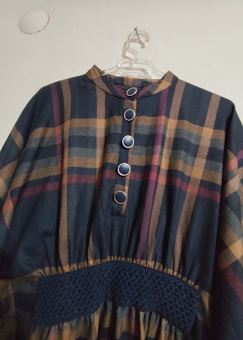 Düğmeli, Bol Kesim, Ekose Desenli Panço Tunik - Görsel 3