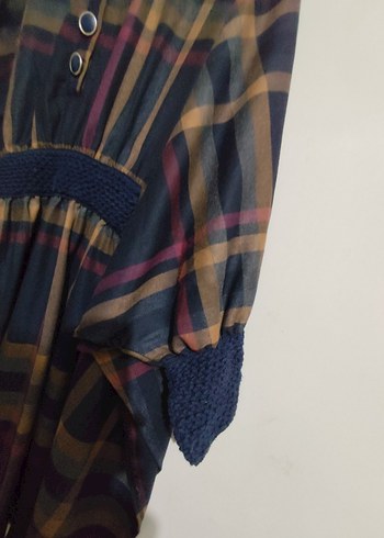 Düğmeli, Bol Kesim, Ekose Desenli Panço Tunik - Görsel 4