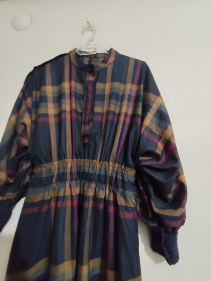 Düğmeli, Bol Kesim, Ekose Desenli  Panço  Tunik - Görsel 5