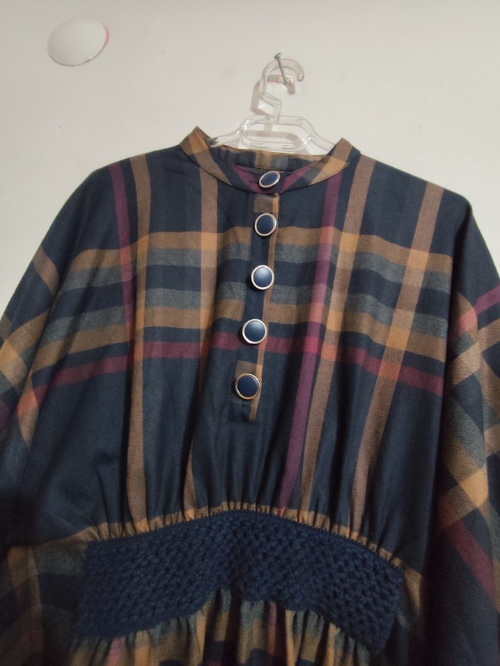Düğmeli, Bol Kesim, Ekose Desenli  Panço  Tunik - Görsel 3