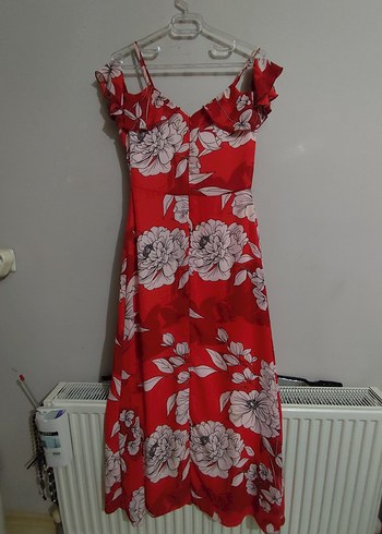 Quzu : Kırmızı Çiçek Desenli Uzun Bohem Elbise - Görsel 4