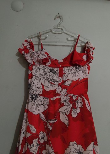 Quzu : Kırmızı Çiçek Desenli Uzun Bohem Elbise - Görsel 2