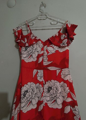 Quzu : Kırmızı Çiçek Desenli Uzun Bohem Elbise - Görsel 5