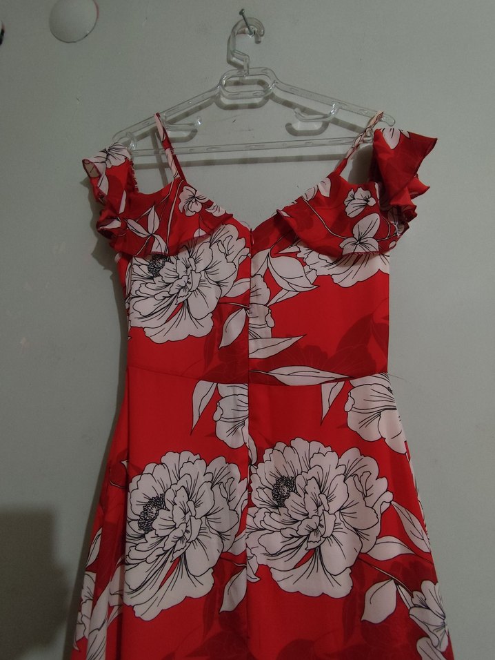 Quzu : Kırmızı Çiçek Desenli Uzun Bohem Elbise - Görsel 5