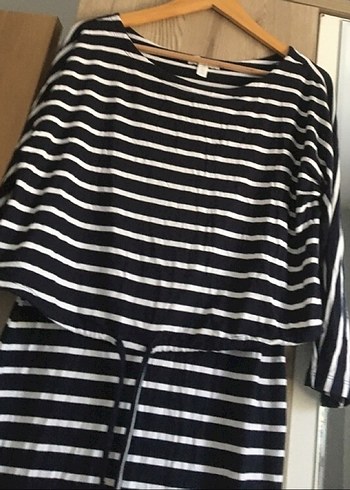 Çizgili Siyah Günluk Midi Elbise - Görsel 2