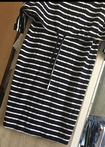 Çizgili Siyah Günluk Midi Elbise - Görsel 6