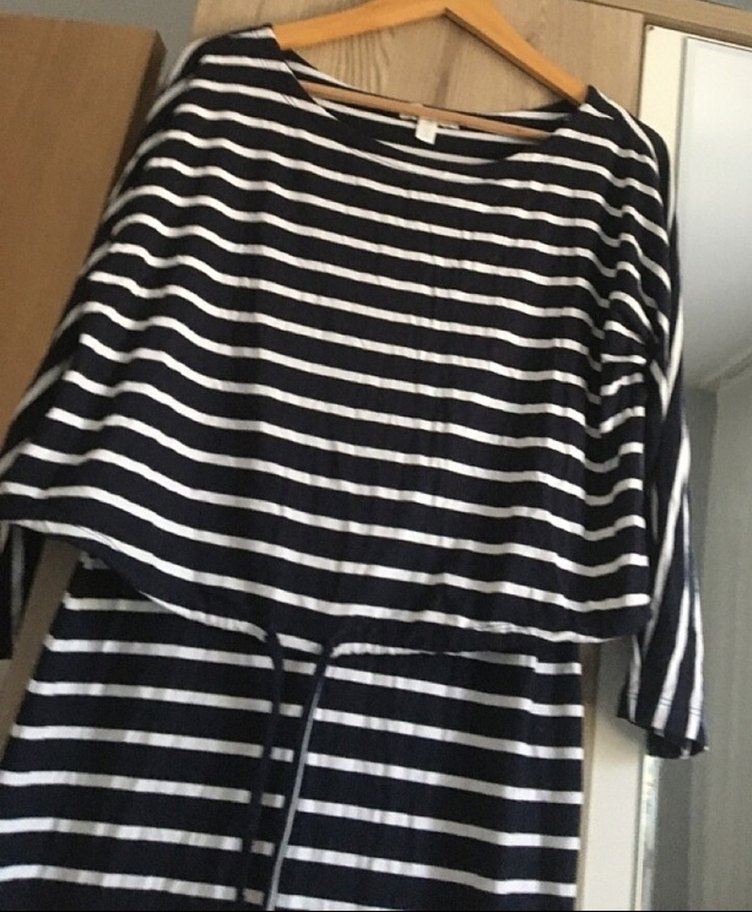 Çizgili Siyah  Günluk Midi Elbise - Görsel 2