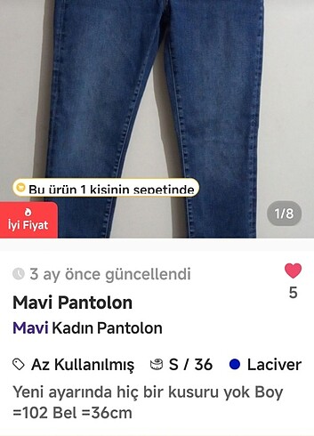 s Beden kadın likralı mavi pantolon