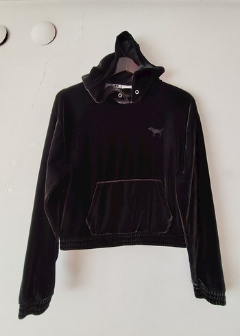 PİNK :Suet. Siyah Kapüşonlu Kadın Sweatshirt