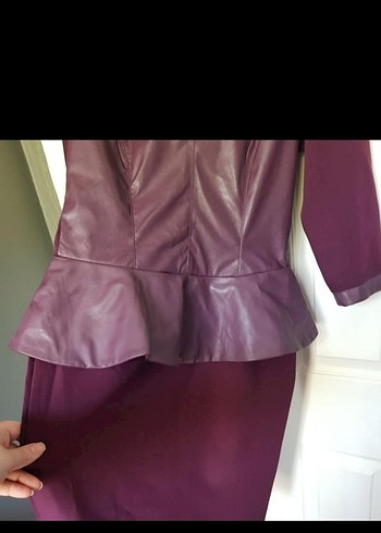 40 beden mürdüm rengi deri detaylı elbise - Görsel 3