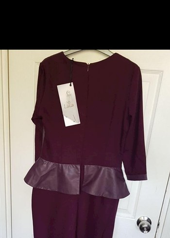 40 beden mürdüm rengi deri detaylı elbise - Görsel 4