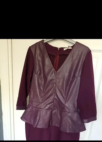 40 beden mürdüm rengi deri detaylı elbise - Görsel 2