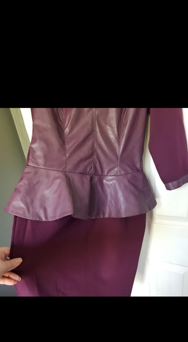 40 beden mürdüm rengi deri detaylı elbise - Görsel 3