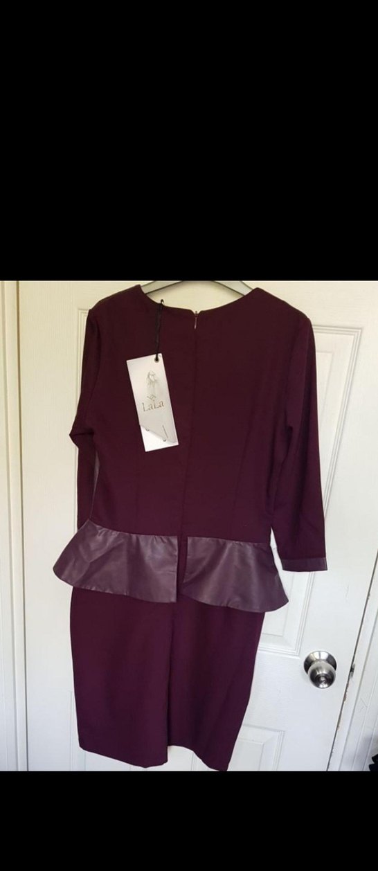 40 beden mürdüm rengi deri detaylı elbise - Görsel 4