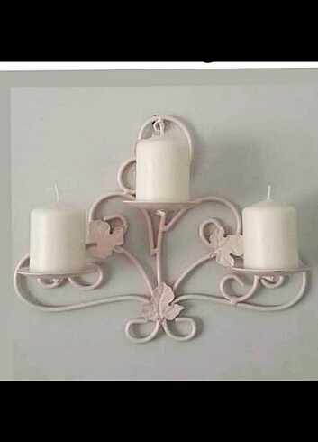 Beden 2 adet English Home açık pembe ferforje 3 lü duvar mumluğu