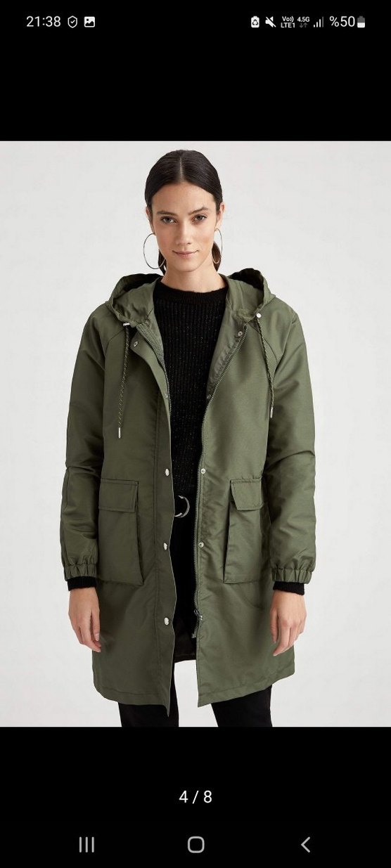 Kadın Haki Parka Kapüşonlu - Görsel 4