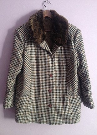 Vintage Love Vintage ekose yakası kürklü kaban
