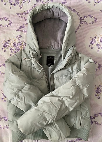 Su yeşili Kapüşonlu Fermuarlı Kadın Mont
